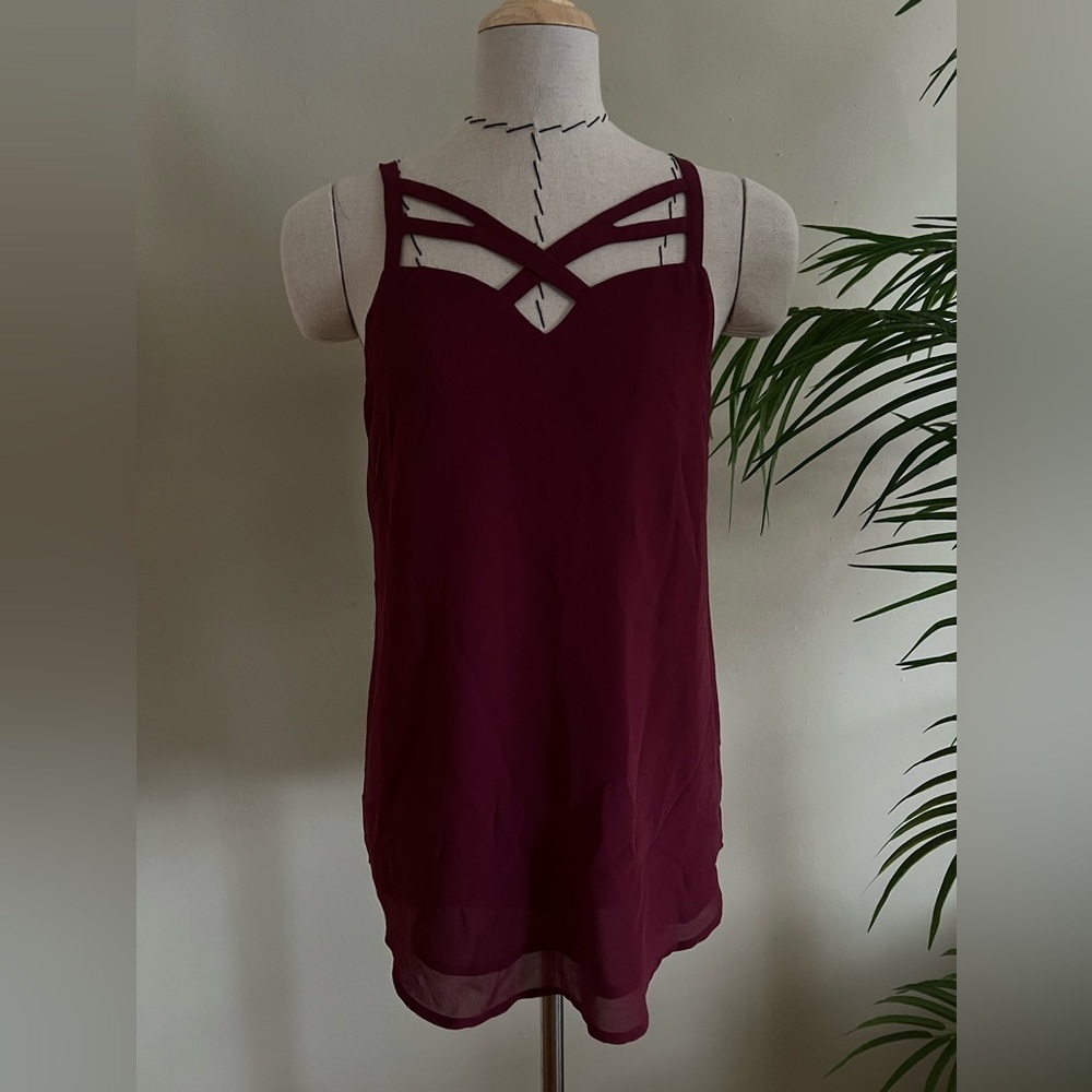 Naked Zebra Heartbeeps Strappy Cami Top | Burgundy Wine Color | Size S - Picture 2 of 12